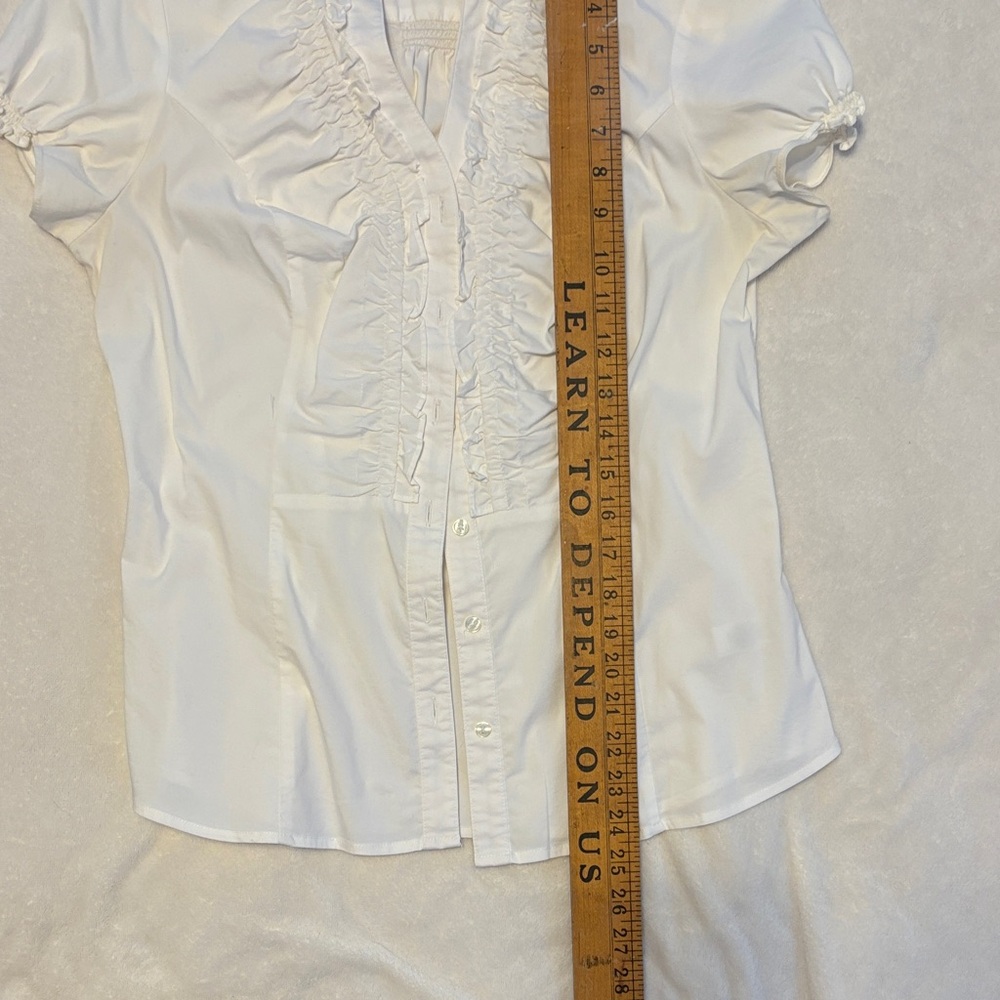 Express White Ruffled Blouse - stretch - Picture 3 of 7